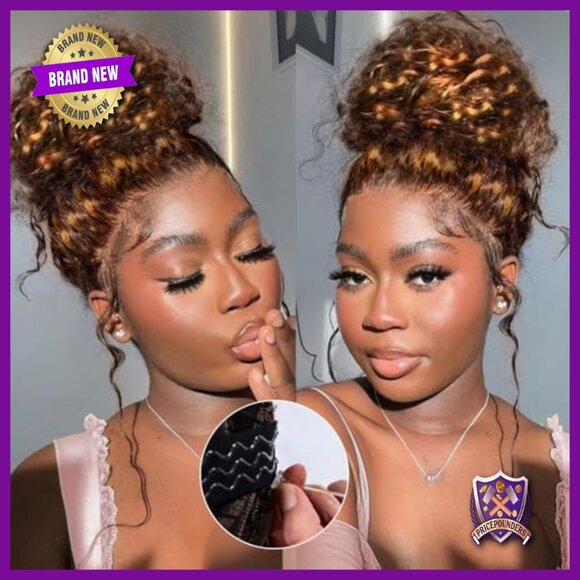 28 Inch Full Lace Wig Human Hair 250 Density Curly Pre Plucked Adjustable main image 2